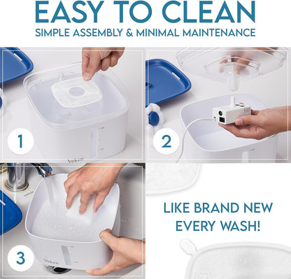 Veken Innovation Award Winner 95oz/2.8L Pet Fountain, Automatic Cat Water Fountain Dog Water Dispenser with 6 Replacement Filters & Silicone Mat for Cats, Dogs (Blue, Plastic)