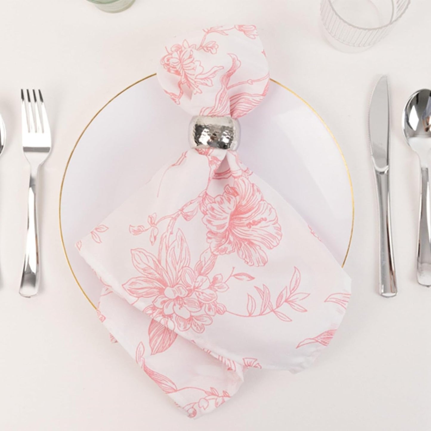 Efavormart Premium Cloth Napkins Set of 5, 20x20 Inch White/Pink Seamless Dinner Napkins, Washable Linen Table Napkin Cloth with Hemmed Edges for Weddings, Party and Banquet