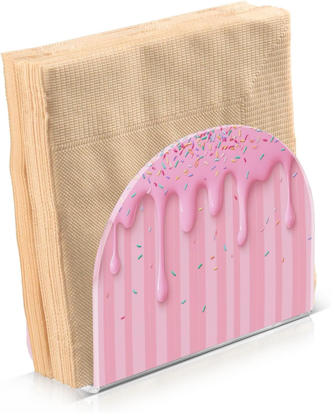 Ice Cream Waffle Cone Pink Napkin Holder for Table Freestanding Tissue Dispenser Acrylic Cloth Napkin Holders for Kitchen Countertop Home