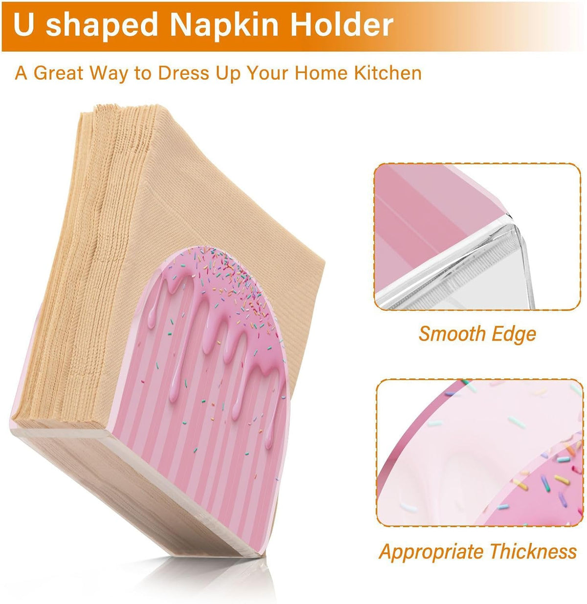 Ice Cream Waffle Cone Pink Napkin Holder for Table Freestanding Tissue Dispenser Acrylic Cloth Napkin Holders for Kitchen Countertop Home