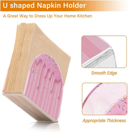 Ice Cream Waffle Cone Pink Napkin Holder for Table Freestanding Tissue Dispenser Acrylic Cloth Napkin Holders for Kitchen Countertop Home