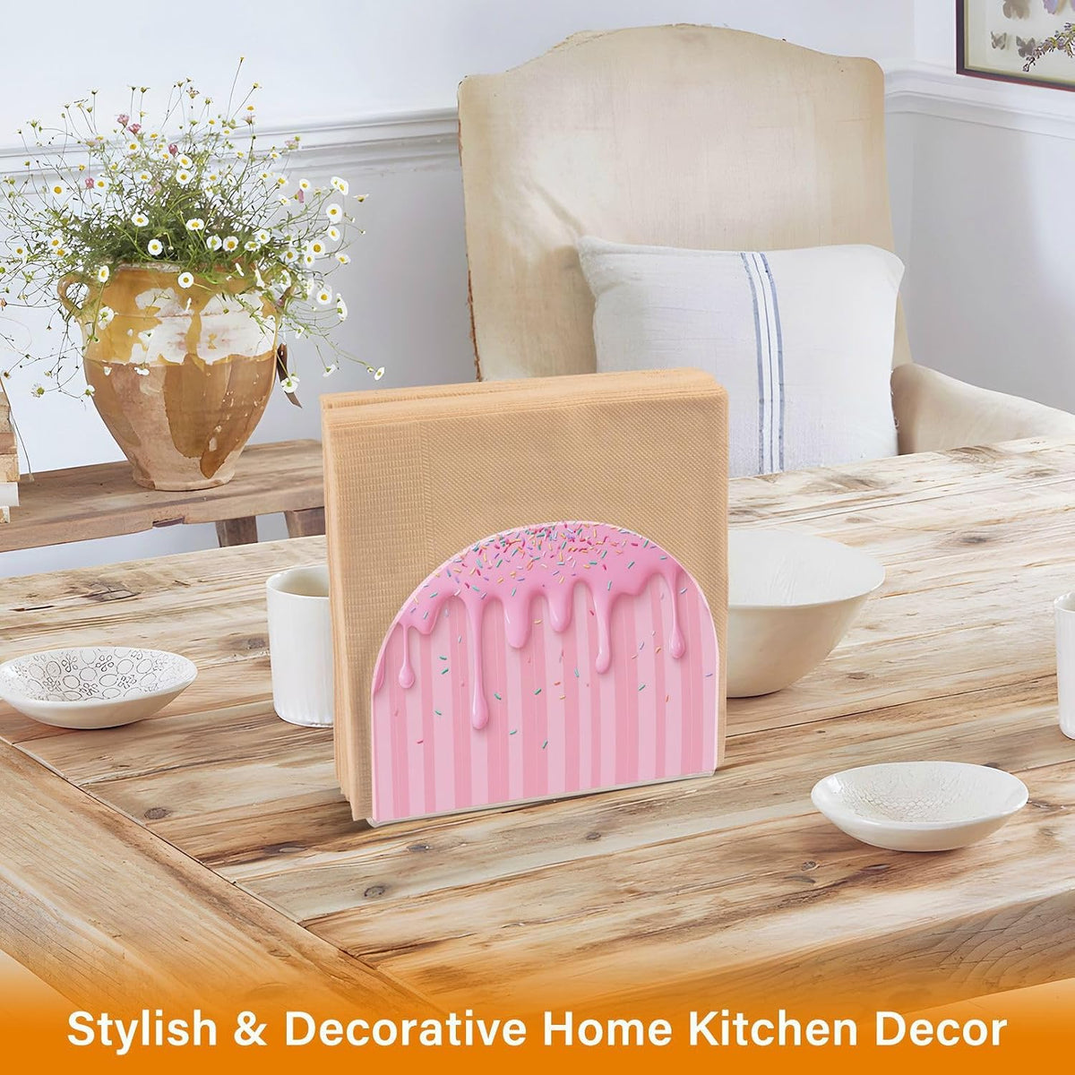 Ice Cream Waffle Cone Pink Napkin Holder for Table Freestanding Tissue Dispenser Acrylic Cloth Napkin Holders for Kitchen Countertop Home