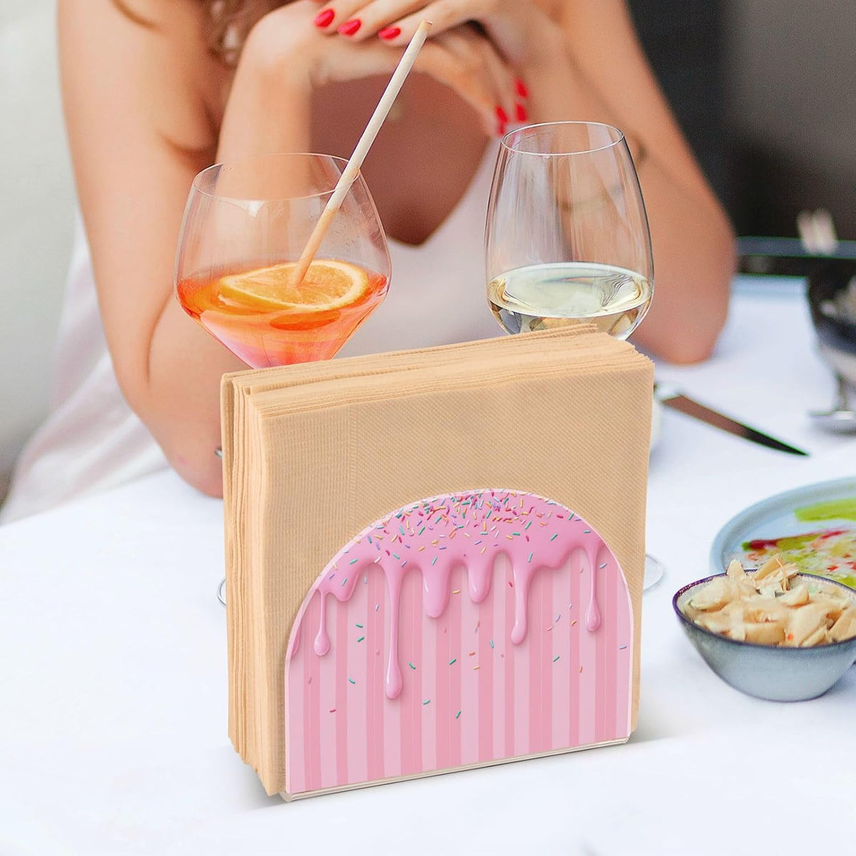 Ice Cream Waffle Cone Pink Napkin Holder for Table Freestanding Tissue Dispenser Acrylic Cloth Napkin Holders for Kitchen Countertop Home