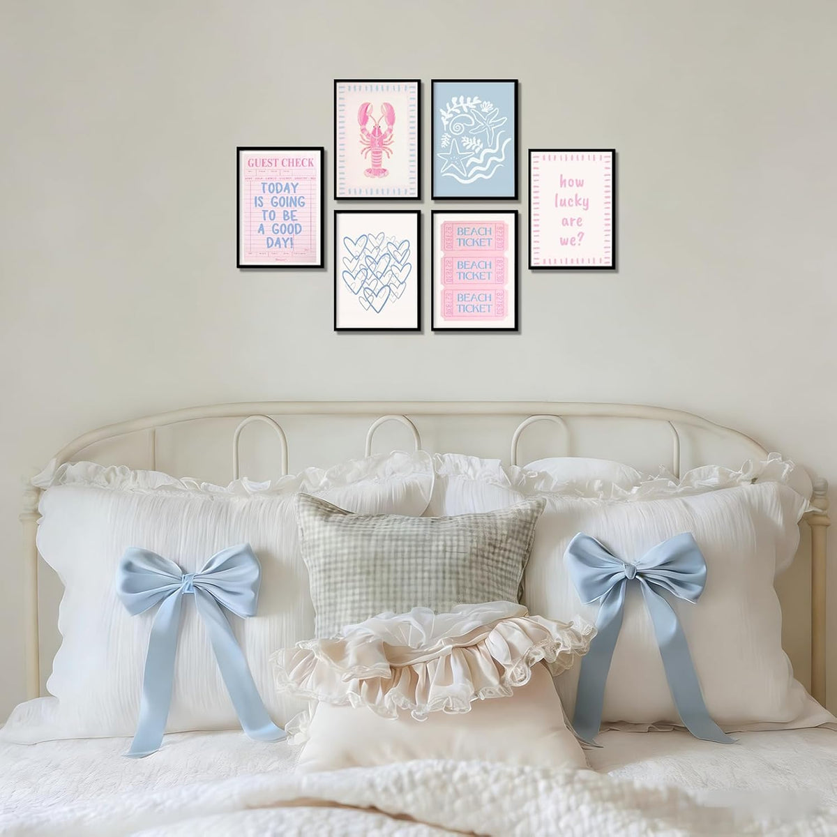 6Pcs Coastal Granddaughter Wall Art Prints Pink Blue Beach Beach Preppy Wall Decor Pictures Summer Beachy Aesthetic Posters for Girly Bedroom Dorm Apartment Home Decoration Unframed 8x10in