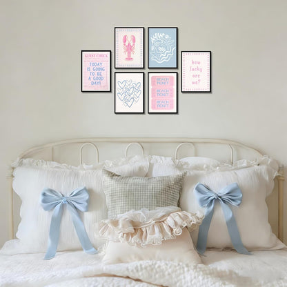 6Pcs Coastal Granddaughter Wall Art Prints Pink Blue Beach Beach Preppy Wall Decor Pictures Summer Beachy Aesthetic Posters for Girly Bedroom Dorm Apartment Home Decoration Unframed 8x10in