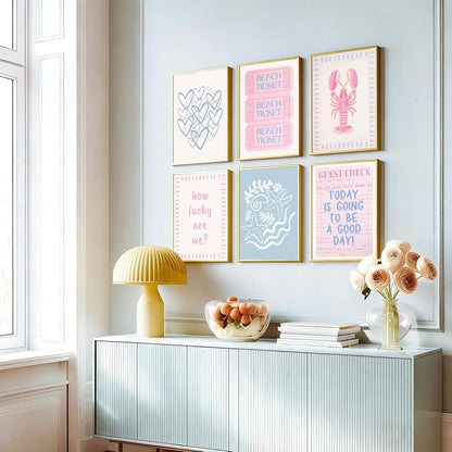 6Pcs Coastal Granddaughter Wall Art Prints Pink Blue Beach Beach Preppy Wall Decor Pictures Summer Beachy Aesthetic Posters for Girly Bedroom Dorm Apartment Home Decoration Unframed 8x10in
