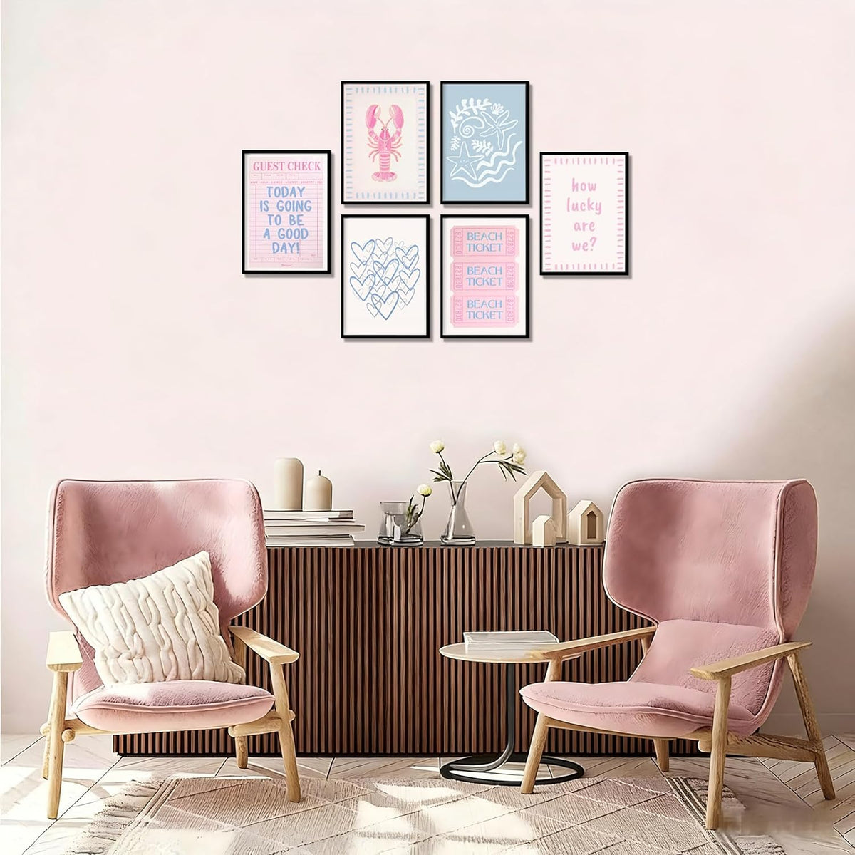 6Pcs Coastal Granddaughter Wall Art Prints Pink Blue Beach Beach Preppy Wall Decor Pictures Summer Beachy Aesthetic Posters for Girly Bedroom Dorm Apartment Home Decoration Unframed 8x10in