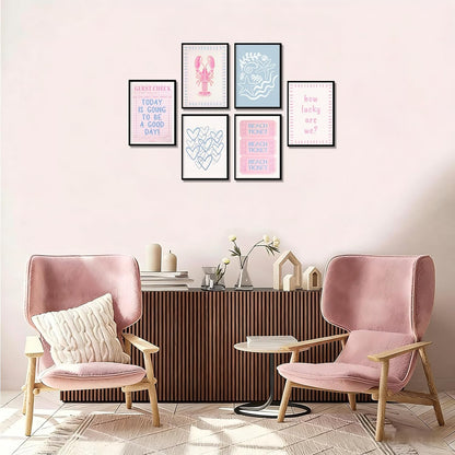 6Pcs Coastal Granddaughter Wall Art Prints Pink Blue Beach Beach Preppy Wall Decor Pictures Summer Beachy Aesthetic Posters for Girly Bedroom Dorm Apartment Home Decoration Unframed 8x10in