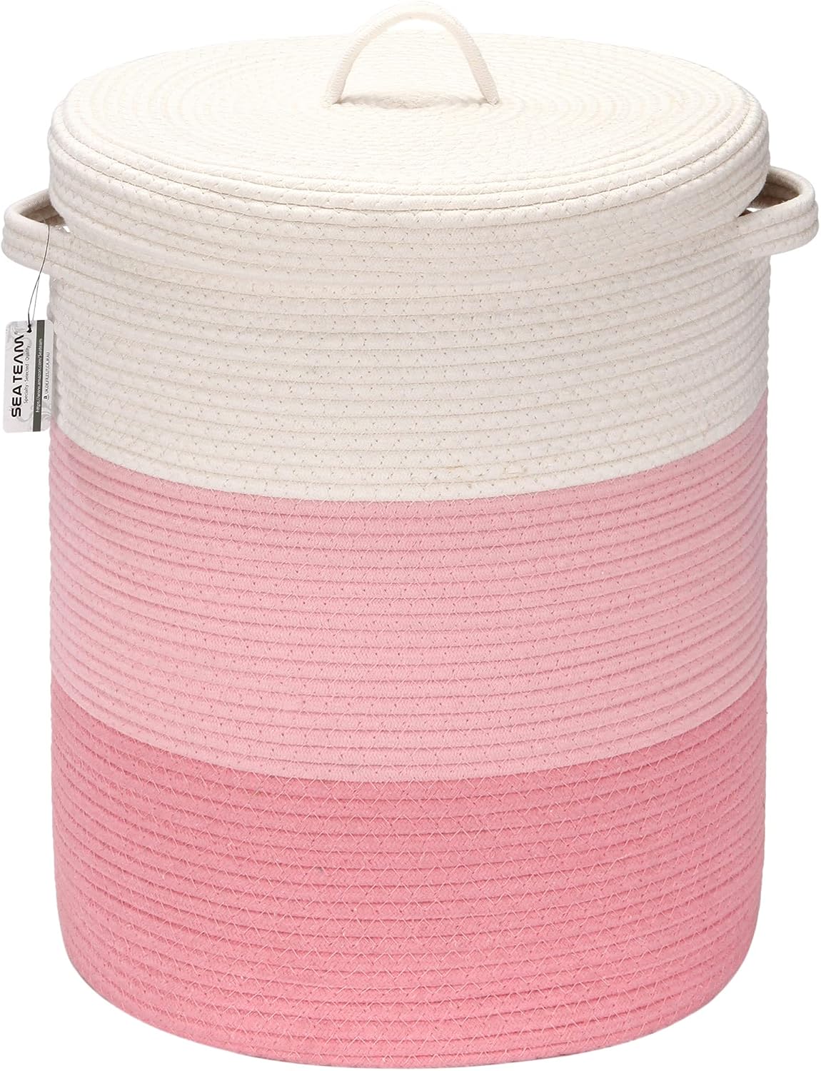 Large Woven Cotton Rope Laundry Basket with Lid, 20 x 16 in