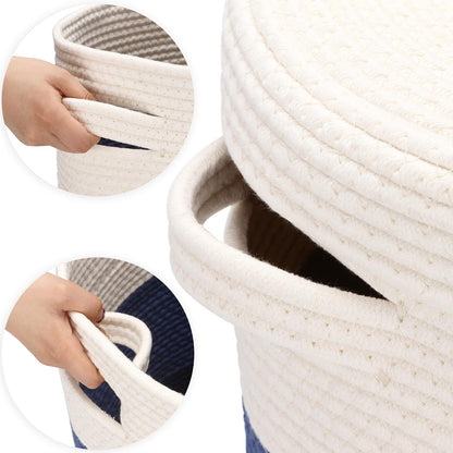 Large Woven Cotton Rope Laundry Basket with Lid, 20 x 16 in