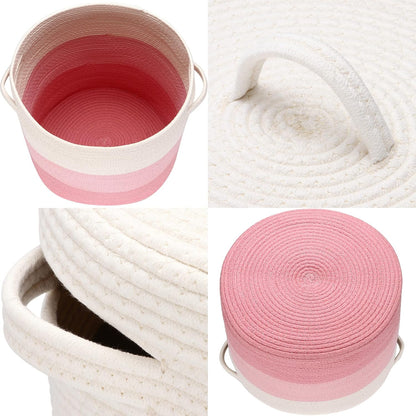 Large Woven Cotton Rope Laundry Basket with Lid, 20 x 16 in