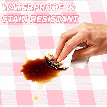 2 Pack Pink and White Checkered Tablecloth Disposable Rectangle Tablecloth 54 x 108 Inch, Plastic Table Covers for Birthday Wedding Banquet Picnic Holiday Party Decorations