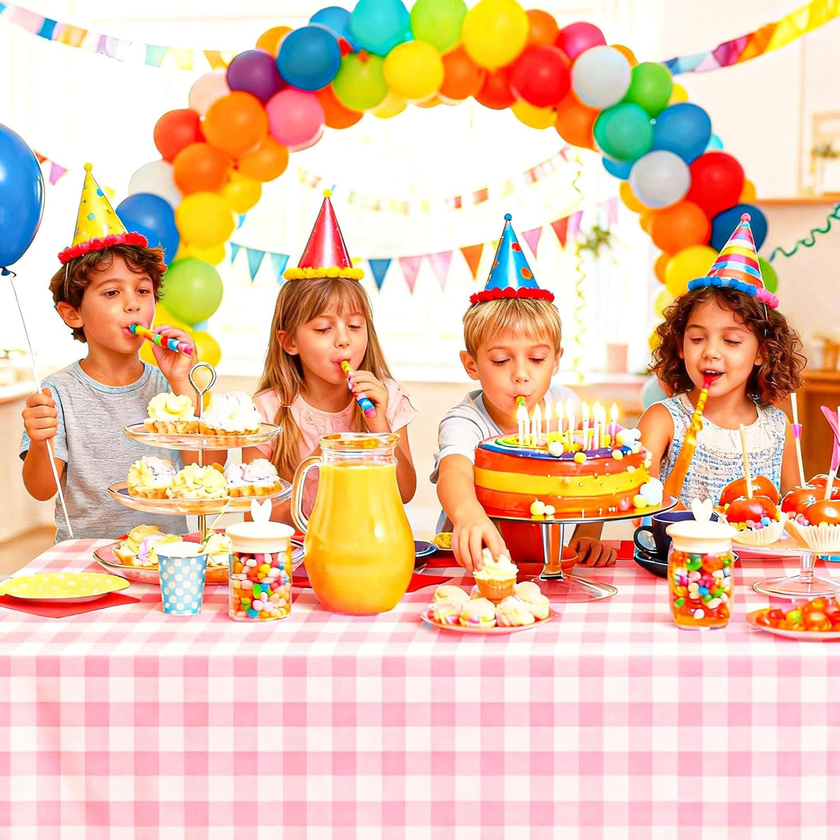 2 Pack Pink and White Checkered Tablecloth Disposable Rectangle Tablecloth 54 x 108 Inch, Plastic Table Covers for Birthday Wedding Banquet Picnic Holiday Party Decorations