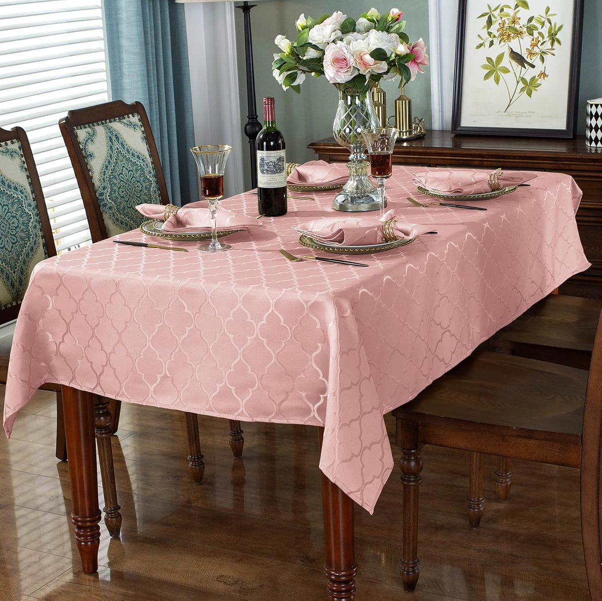 Pink Tablecloth Rectangle Jacquard, 52" x 70" Table Cloth