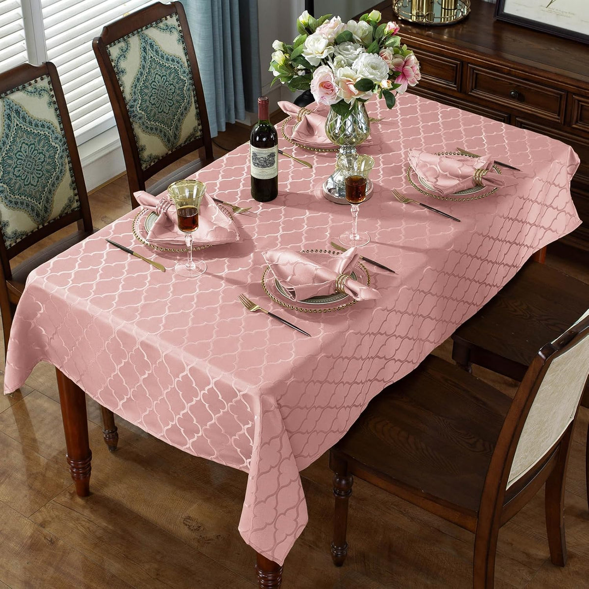 Pink Tablecloth Rectangle Jacquard, 52" x 70" Table Cloth