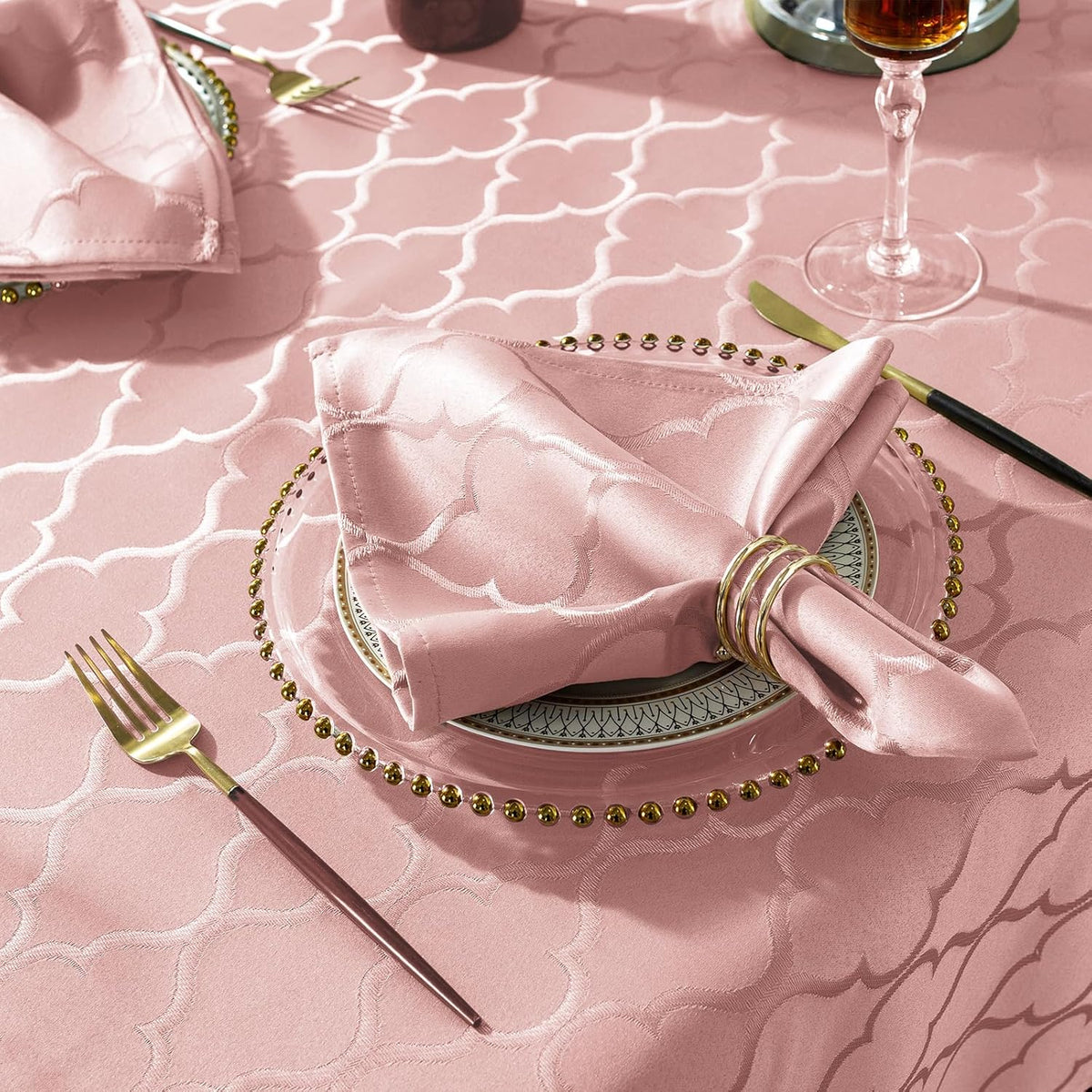 Pink Tablecloth Rectangle Jacquard, 52" x 70" Table Cloth