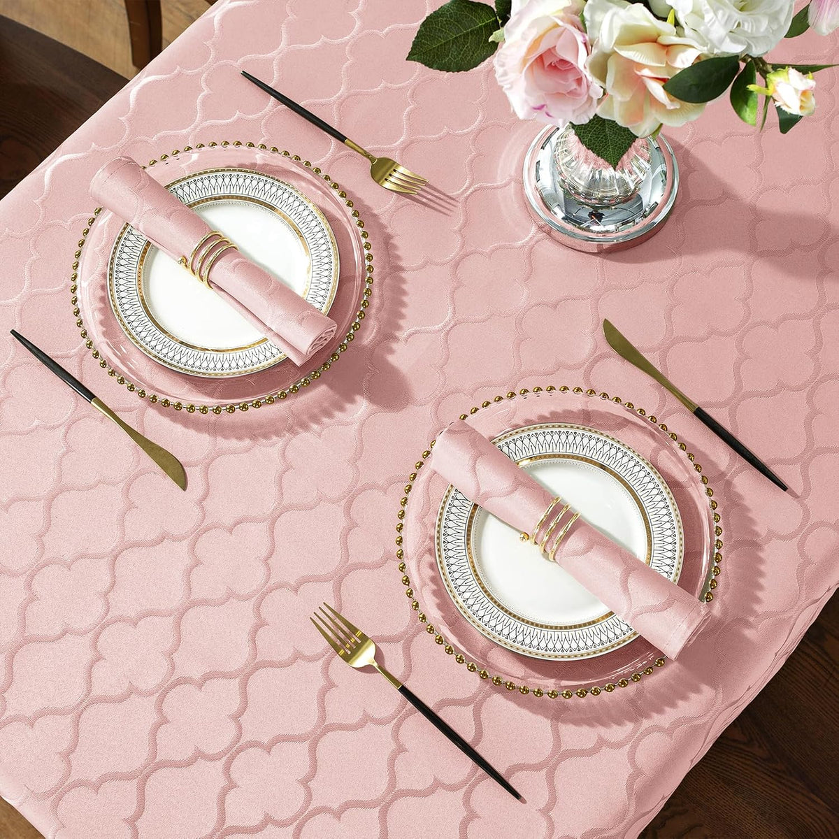 Pink Tablecloth Rectangle Jacquard, 52" x 70" Table Cloth