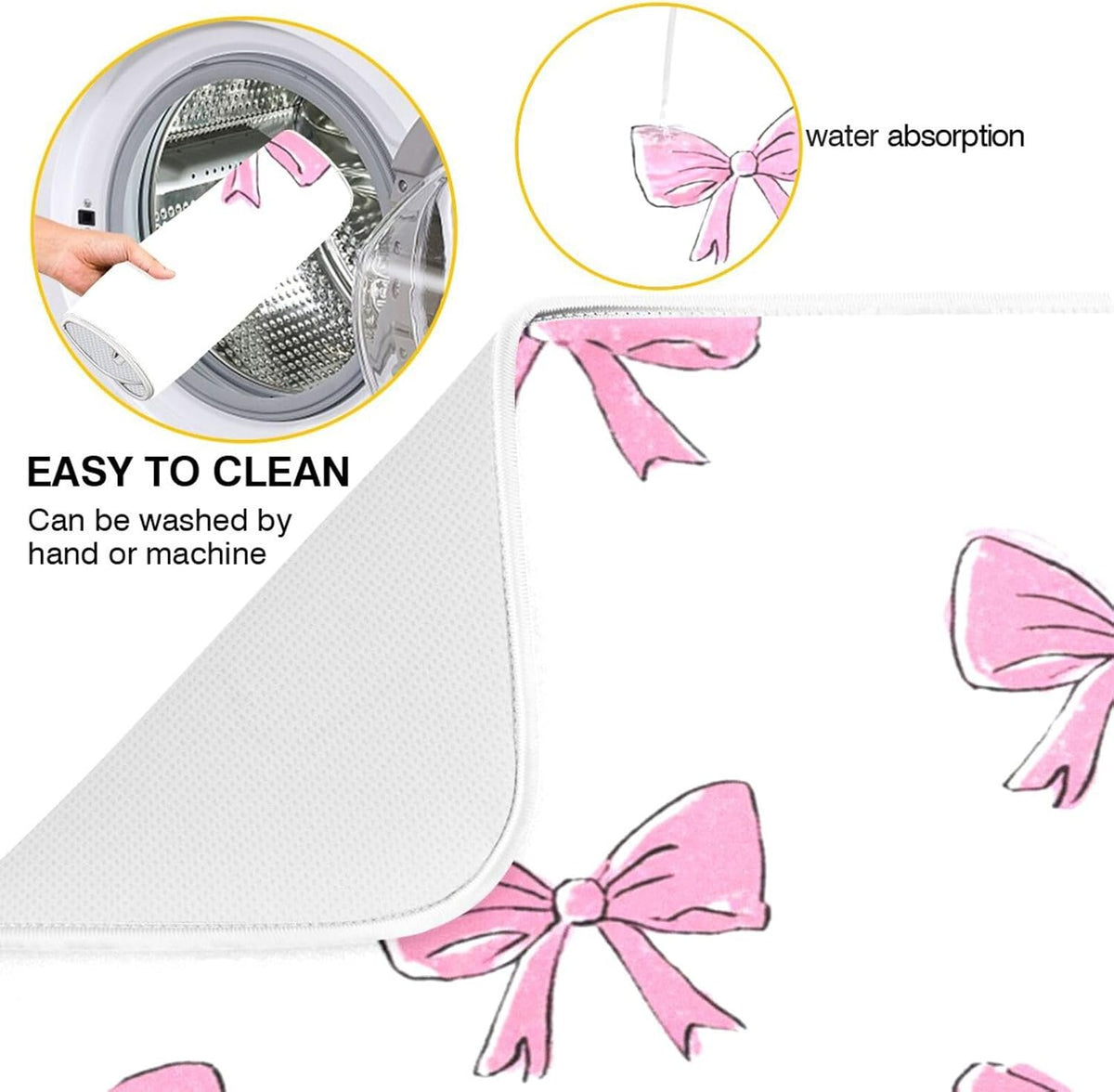 Cute Light Pink Bows Dish Drying Mat Absorbent Dishes Drainer Rack Mats Microfiber Reversible Dish Drying Pad Fast Dry Kitchen Accessories 16x18in For Kitchen Counter