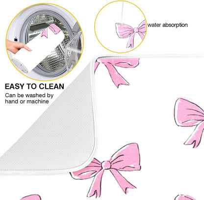 Cute Light Pink Bows Dish Drying Mat Absorbent Dishes Drainer Rack Mats Microfiber Reversible Dish Drying Pad Fast Dry Kitchen Accessories 16x18in For Kitchen Counter