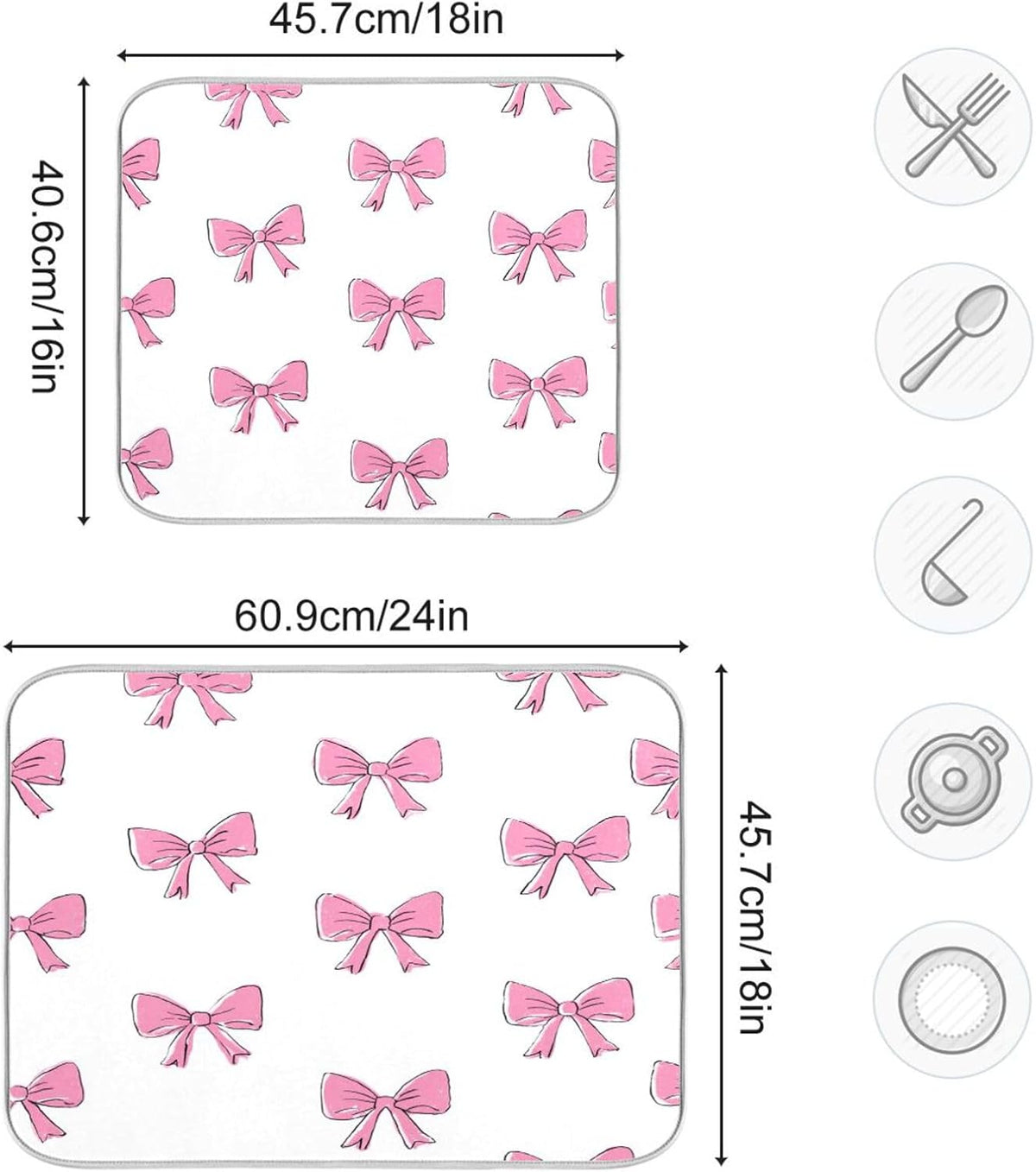 Cute Light Pink Bows Dish Drying Mat Absorbent Dishes Drainer Rack Mats Microfiber Reversible Dish Drying Pad Fast Dry Kitchen Accessories 16x18in For Kitchen Counter