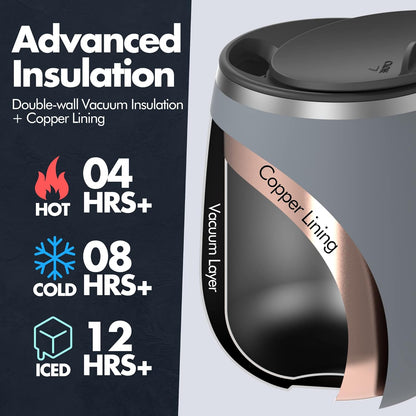Insulated Coffee Mug with Handle - Sliding Lid for Splash-Proof 16 oz Wine-Glass Shape Thermal Tumbler with Double Walled Vacuum Stainless Steel to Keeps Beverages Hot or Cold (Peach Crème)