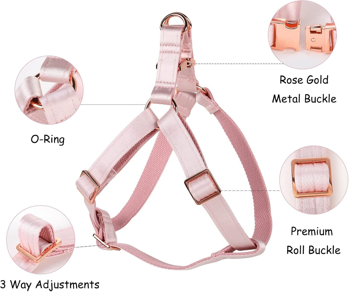 Dog Harness, No-Pull Adjustable Silk Nylon Webbing Pet Harness with Metal Buckle for Medium Dogs Easy Walking, Pink, M