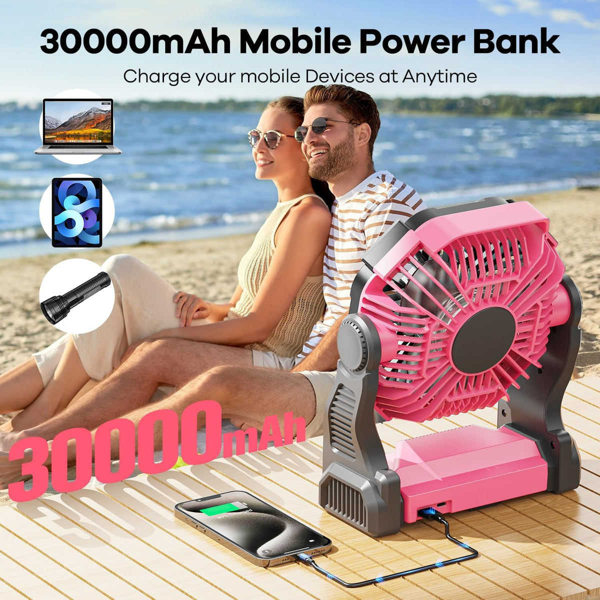 Solar Fan with LED Lantern, 10W Solar Panel Rechargeable Battery Powered Camping Fan for Outside, Portable Battery Operated Hurricane Supplies for Picnic, Barbecue, Fishing, Travel, 16-64Hrs Runtime