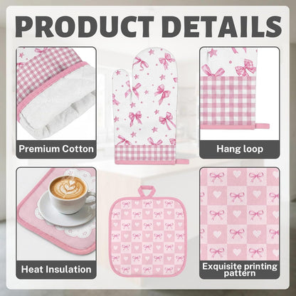 Pink Bow Kitchen Decor Set, Pink Bow Kitchen Towels, 8 Pack