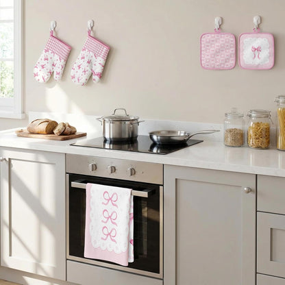 Pink Bow Kitchen Decor Set, Pink Bow Kitchen Towels, 8 Pack