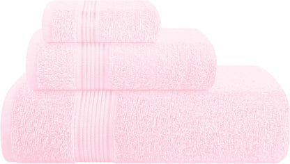 Ultra Soft 3 Pack Cotton Towel Set, Contains a Bath Towel 28x55 inch, a Hand Towel 16x24 inch & a Wash Coth 12x12 inch, Ideal Everyday use, Compact & Lightweight - Pink