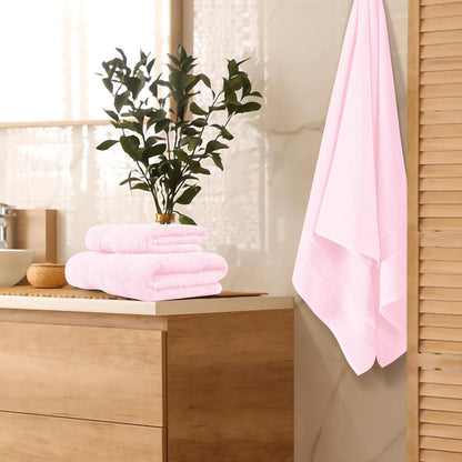 Ultra Soft 3 Pack Cotton Towel Set, Contains a Bath Towel 28x55 inch, a Hand Towel 16x24 inch & a Wash Coth 12x12 inch, Ideal Everyday use, Compact & Lightweight - Pink