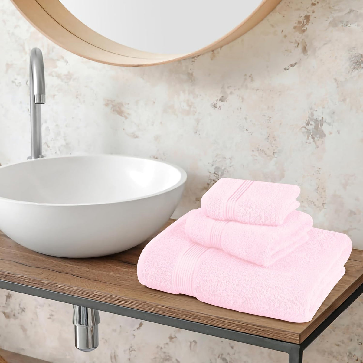 Ultra Soft 3 Pack Cotton Towel Set, Contains a Bath Towel 28x55 inch, a Hand Towel 16x24 inch & a Wash Coth 12x12 inch, Ideal Everyday use, Compact & Lightweight - Pink