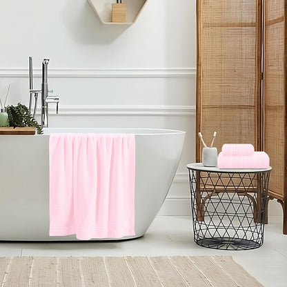 Ultra Soft 3 Pack Cotton Towel Set, Contains a Bath Towel 28x55 inch, a Hand Towel 16x24 inch & a Wash Coth 12x12 inch, Ideal Everyday use, Compact & Lightweight - Pink
