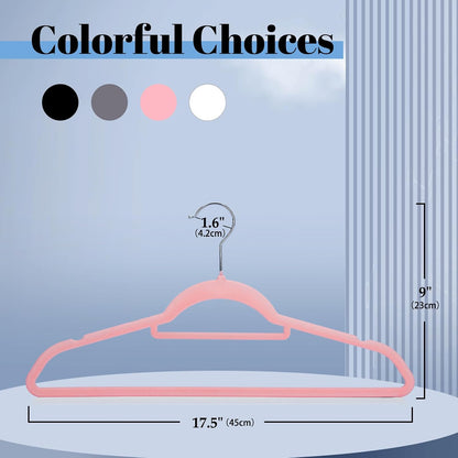 Pink Velvet Hangers 20 Pack, Space Saving Clothes Hanger with Tie Bar, Non-Slip Felt Hangers with Shoulder Notches, Heavy Duty Suit Hanger for Coat, Shirt, Pants, Dress