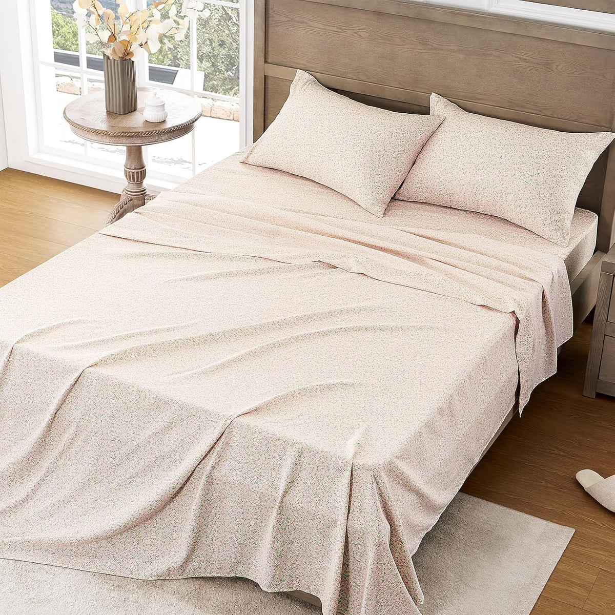 Floral Bed Sheets - Ultra Soft Queen Sheet Set - Brushed Microfiber Pink Floral Sheets - Deep Pockets up to 16" - Easy Care - Hotel Luxury 4 Piece Flower Printed Sheets Queen, Calico