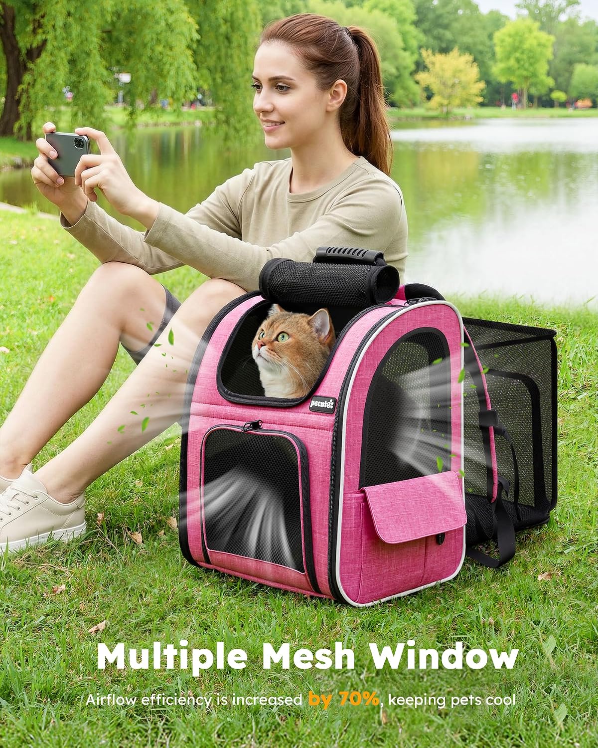 Cat Backpack Extendable, Cat Carrier Backpack with Breathable Window