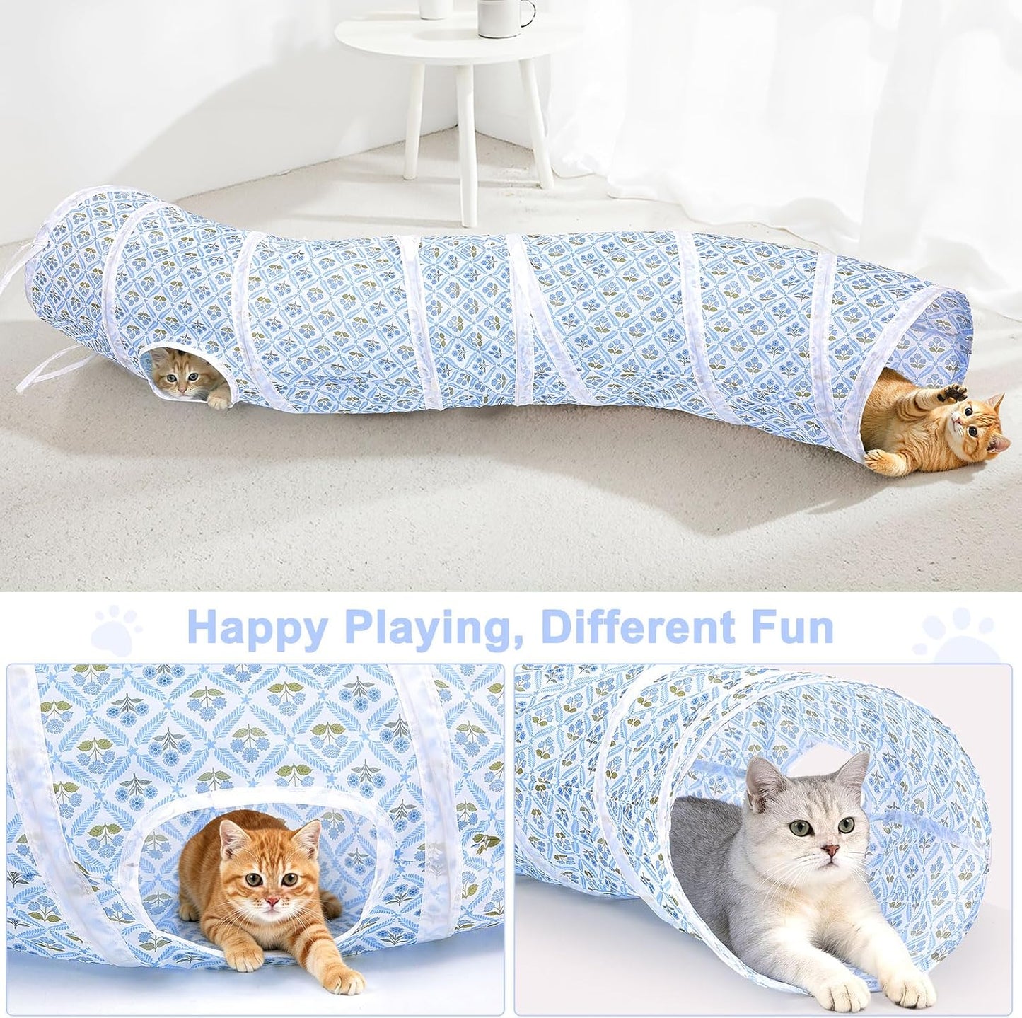 Glittme Cat Tunnel, Cat Tunnels for Indoor Cats, S-Shape Peekaboo Cat Cave with Cat Toys, Foldable Cat Tubes and Tunnels for Cats, Rabbit, Puppy, Guinea Pig