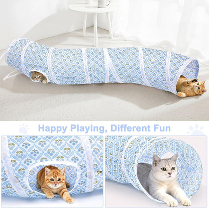 Glittme Cat Tunnel, Cat Tunnels for Indoor Cats, S-Shape Peekaboo Cat Cave with Cat Toys, Foldable Cat Tubes and Tunnels for Cats, Rabbit, Puppy, Guinea Pig
