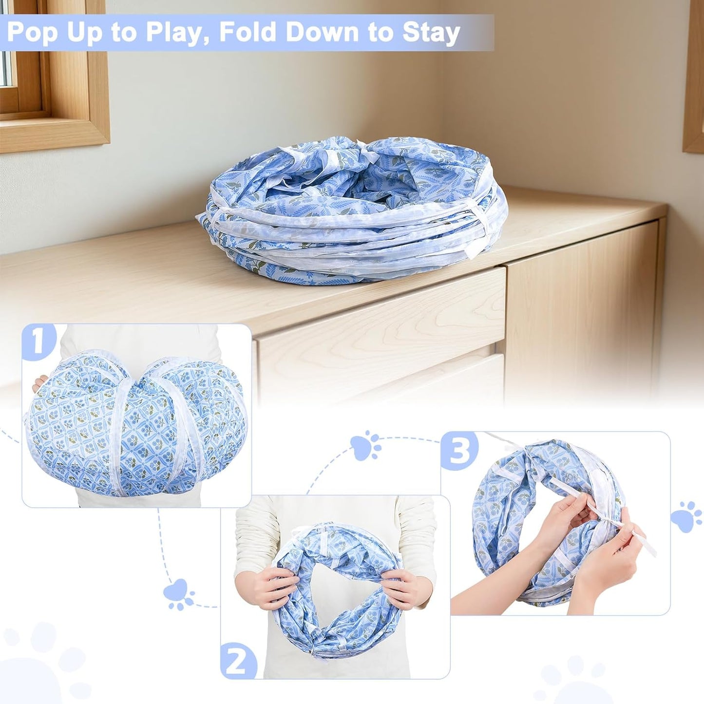 Glittme Cat Tunnel, Cat Tunnels for Indoor Cats, S-Shape Peekaboo Cat Cave with Cat Toys, Foldable Cat Tubes and Tunnels for Cats, Rabbit, Puppy, Guinea Pig