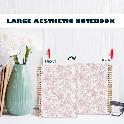 Pink Floral Chinoiserie Grandmillennial Notebook Journal,Aesthetic Notebook, Chinoiserie Journal,Notebooks for Work, Hardcover Spiral Notebook 5.5x8.3