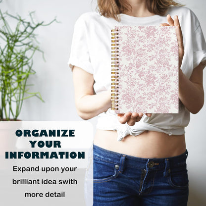 Pink Floral Chinoiserie Grandmillennial Notebook Journal,Aesthetic Notebook, Chinoiserie Journal,Notebooks for Work, Hardcover Spiral Notebook 5.5x8.3