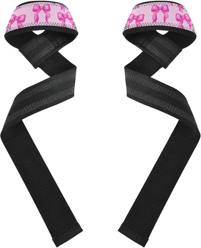 Cute Pink Bows Lifting Straps for Weightlifting,Wrist Straps with Thick Neoprene Padding,Pro Heavy Duty Gym Wrist Wraps for Powerlifting, Bodybuilding & Strength Training