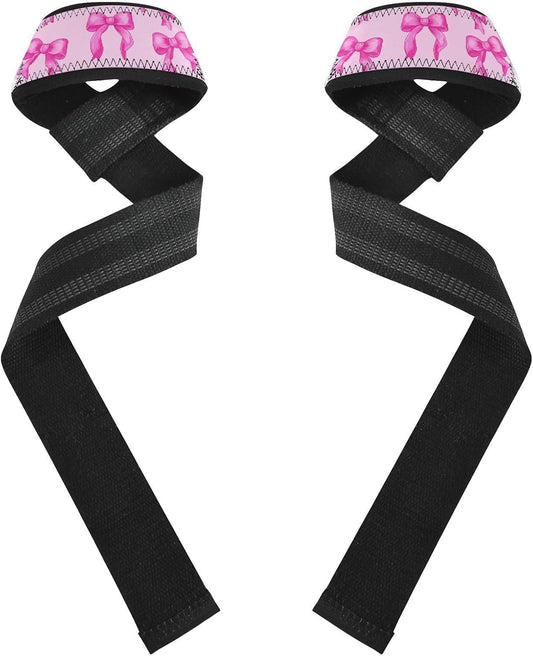 Cute Pink Bows Lifting Straps for Weightlifting,Wrist Straps with Thick Neoprene Padding,Pro Heavy Duty Gym Wrist Wraps for Powerlifting, Bodybuilding & Strength Training