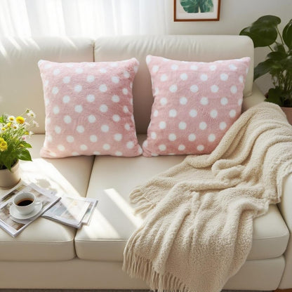 Polka Dot Plush Throw Pillow Covers, Decorative Soft Faux Fur (Light Pink,18" x 18" (Pack of 2))