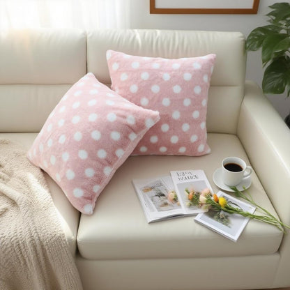 Polka Dot Plush Throw Pillow Covers, Decorative Soft Faux Fur (Light Pink,18" x 18" (Pack of 2))