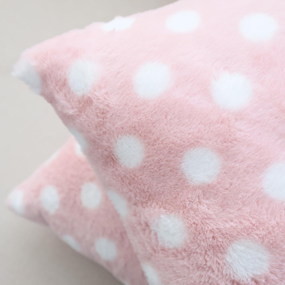 Polka Dot Plush Throw Pillow Covers, Decorative Soft Faux Fur (Light Pink,18" x 18" (Pack of 2))