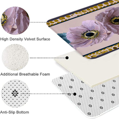 Botanical Floral Quick Dry Bath Mat, Elegant Peach & Blue Flowers Decorative Non Slip Shower Mat, Spring Memory Foam Washable Bath Rugs for Bathroom Toilet Restroom Essentials 20x32 Inch