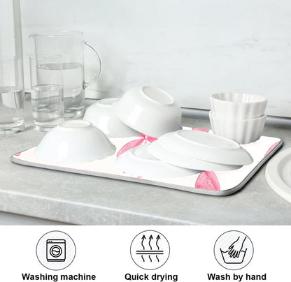 Pink Bow Dish Drying Mat for Kitchen Counter, Super Absorbent Non Slip Dish Drainer Rack Pad for Countertops, 16 x 18 Inch