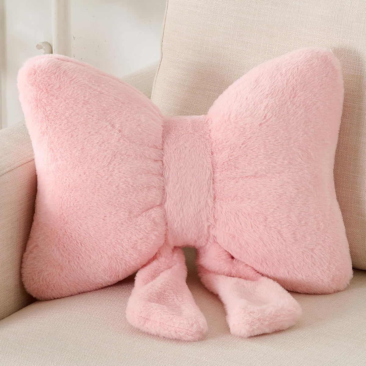 Bow Pillow, Throw Pillows for Bed, Cute Pink Bow Pillows 12×9 in