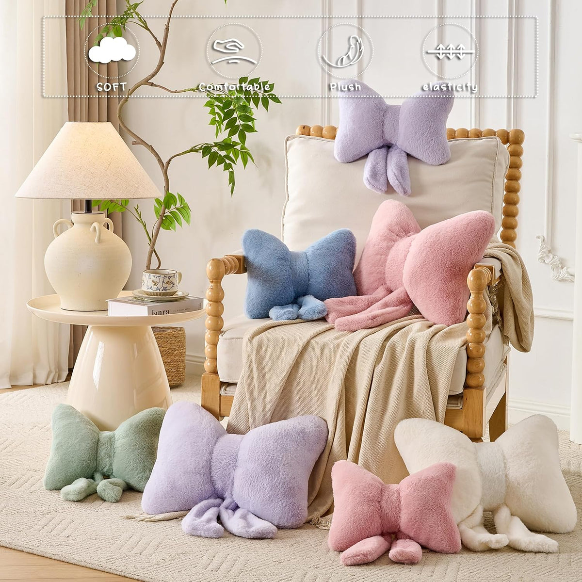 Bow Pillow, Throw Pillows for Bed, Cute Pink Bow Pillows 12×9 in